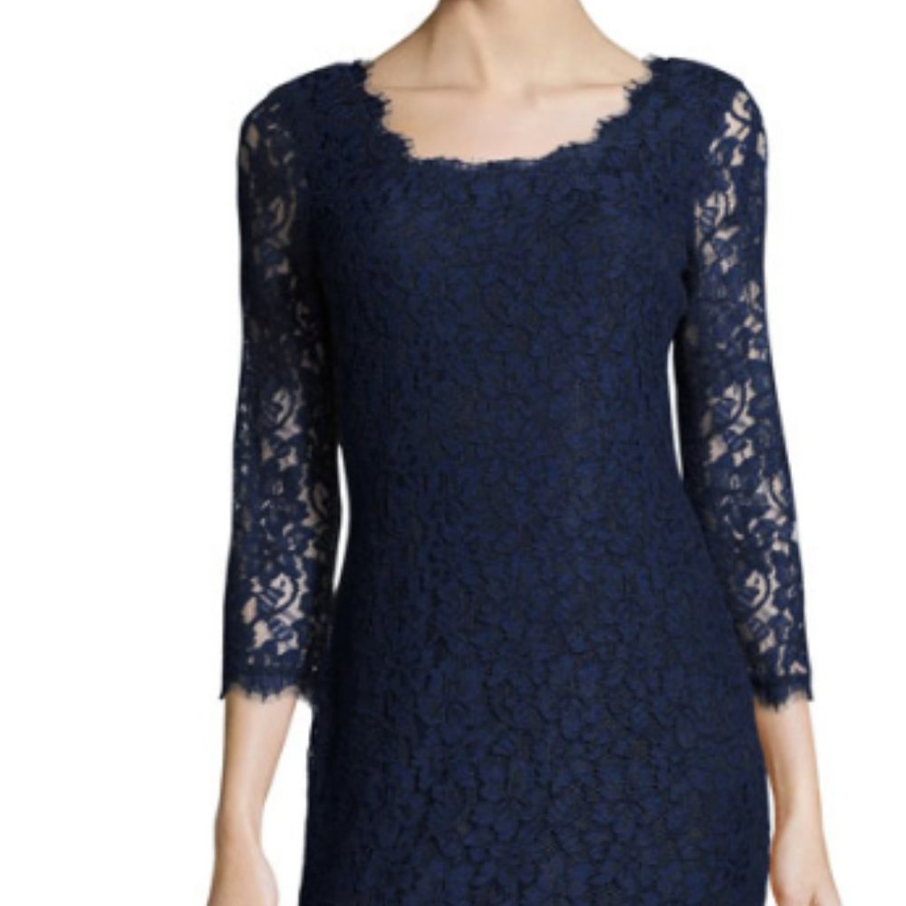 Diane Von Furstenberg Long Sleeve Navy Dress